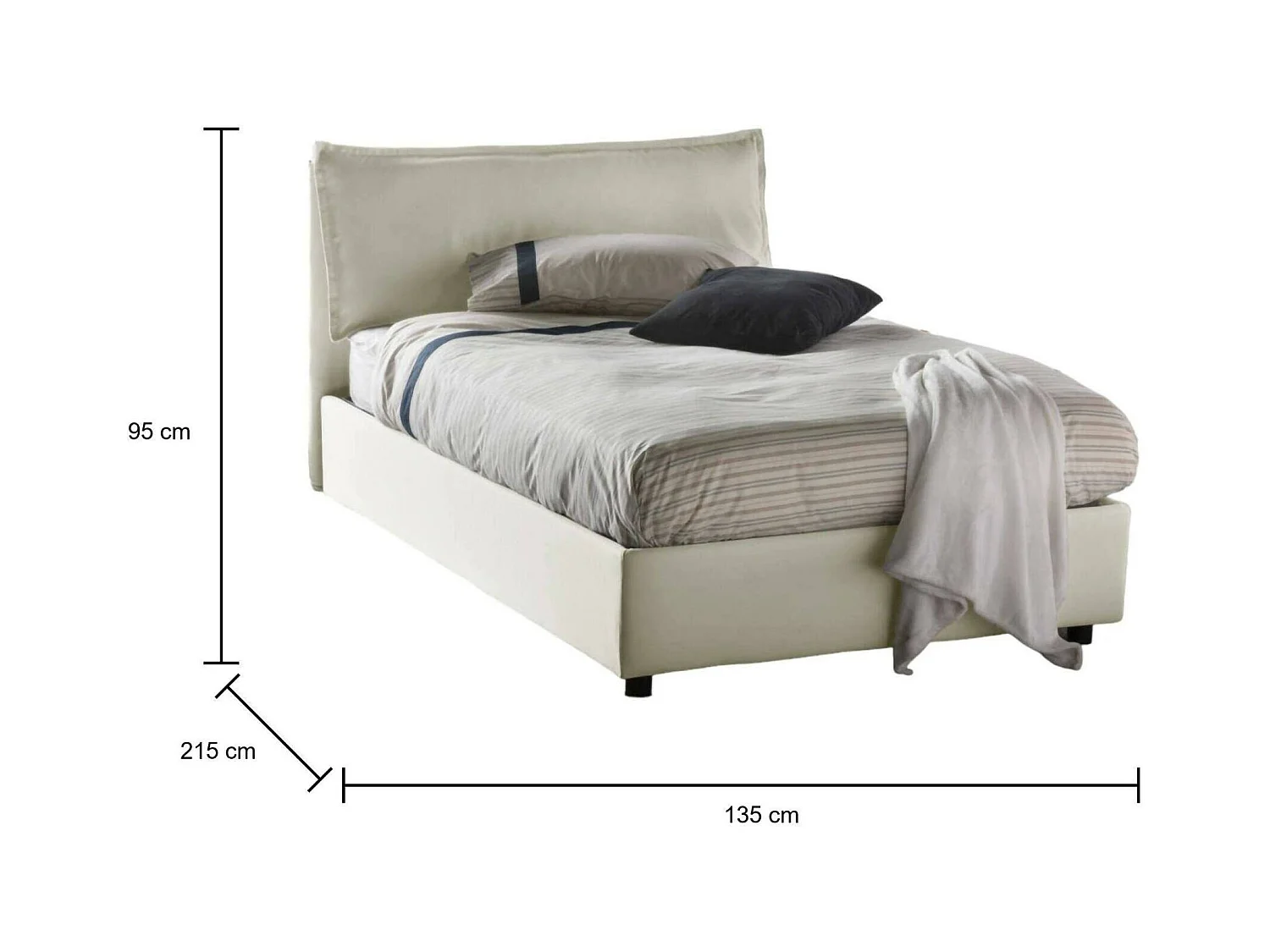 Quadratisches und halbes Bett Daalt, Containerbett mit Stoffbespannung, 100% Made in Italy, Frontöffnung, inklusive Matratze 120x200 cm, Beige
