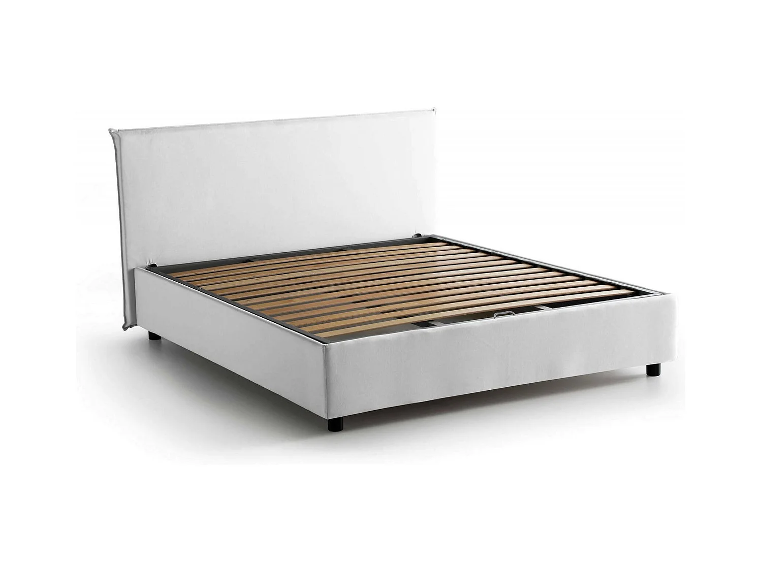 Lit double Dambros, Lit coffre avec revêtement en tissu, 100% Made in Italy, Ouverture frontale, adapté pour matelas 160x190 cm, Blanc