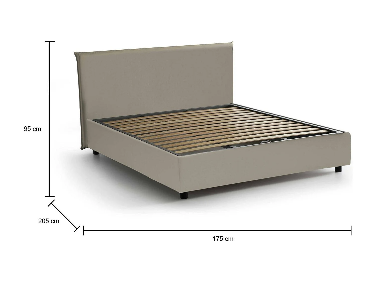 Lit double Dalter, Lit coffre avec revêtement en éco-cuir, 100% Made in Italy, Ouverture frontale, adapté pour matelas 160x190 cm, Taupe