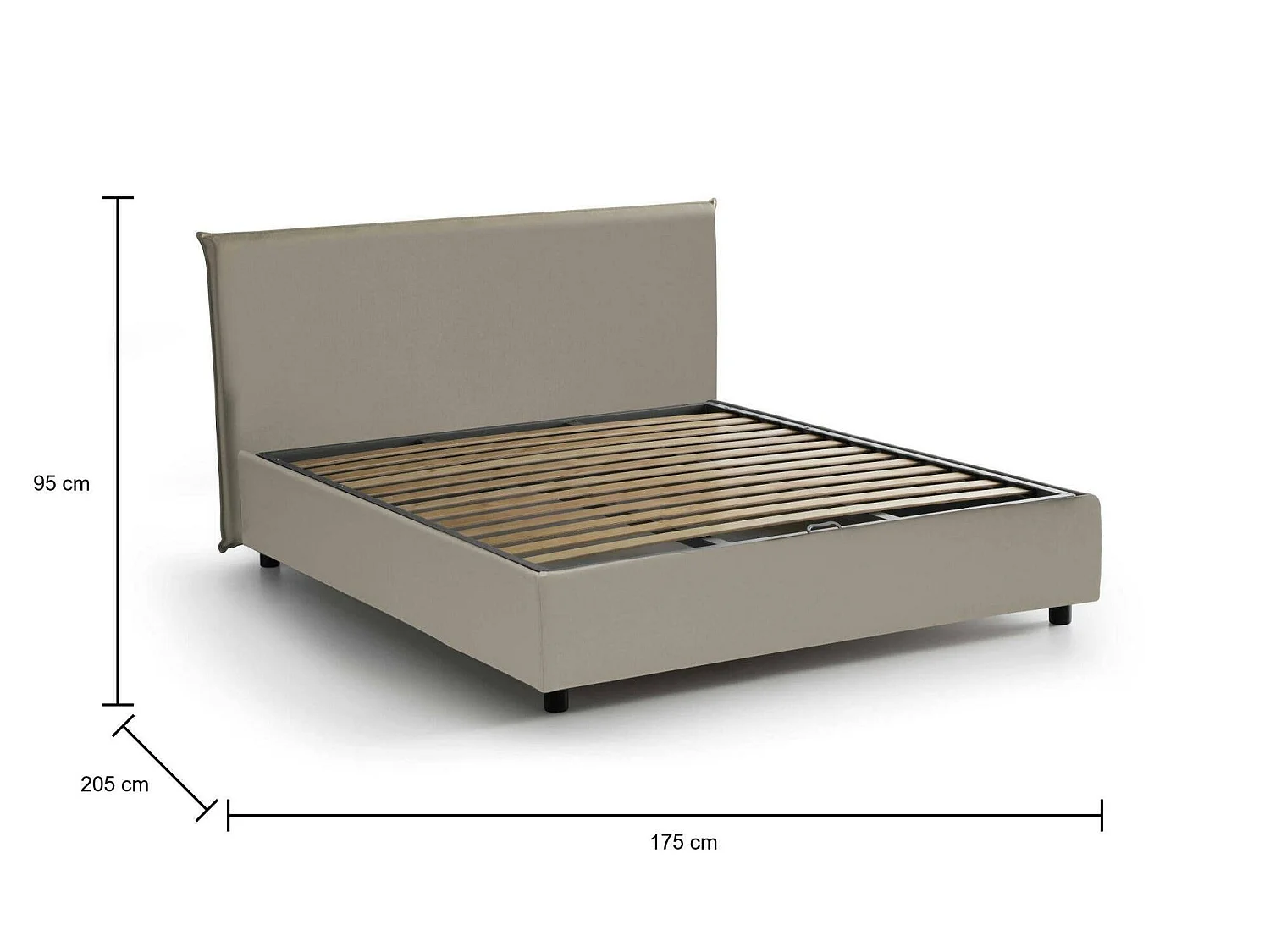 Letto Matrimoniale Scolecite, Contenitore Made in Italy, 175x205 cm Grigio Tortora