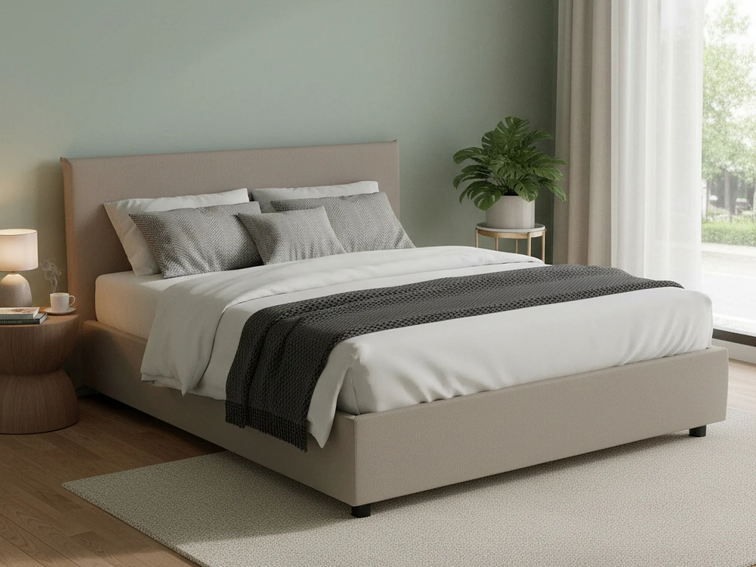 Letto Matrimoniale Scolecite, Contenitore Made in Italy, 175x205 cm Grigio Tortora