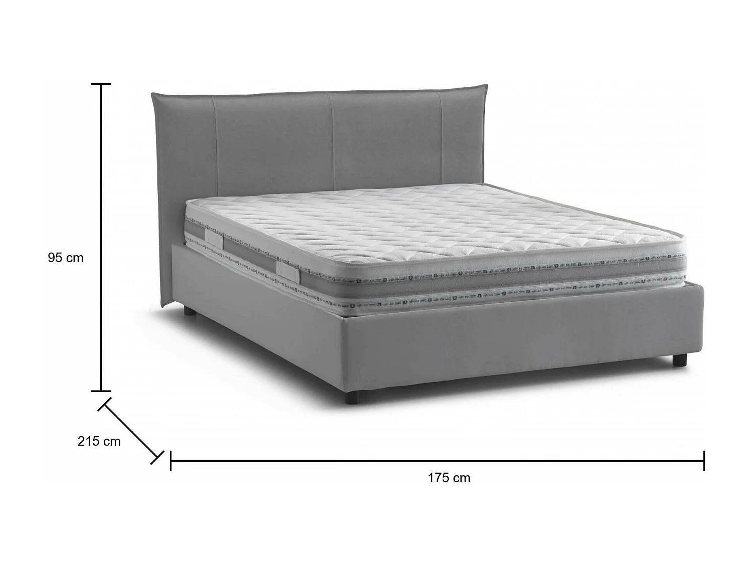 Cama de casal Dfecci, Cama de armazenamento com forro de tecido, 100% Fabricado na Itália, Abertura frontal, com colchão 160x200 cm incluído, Cinza