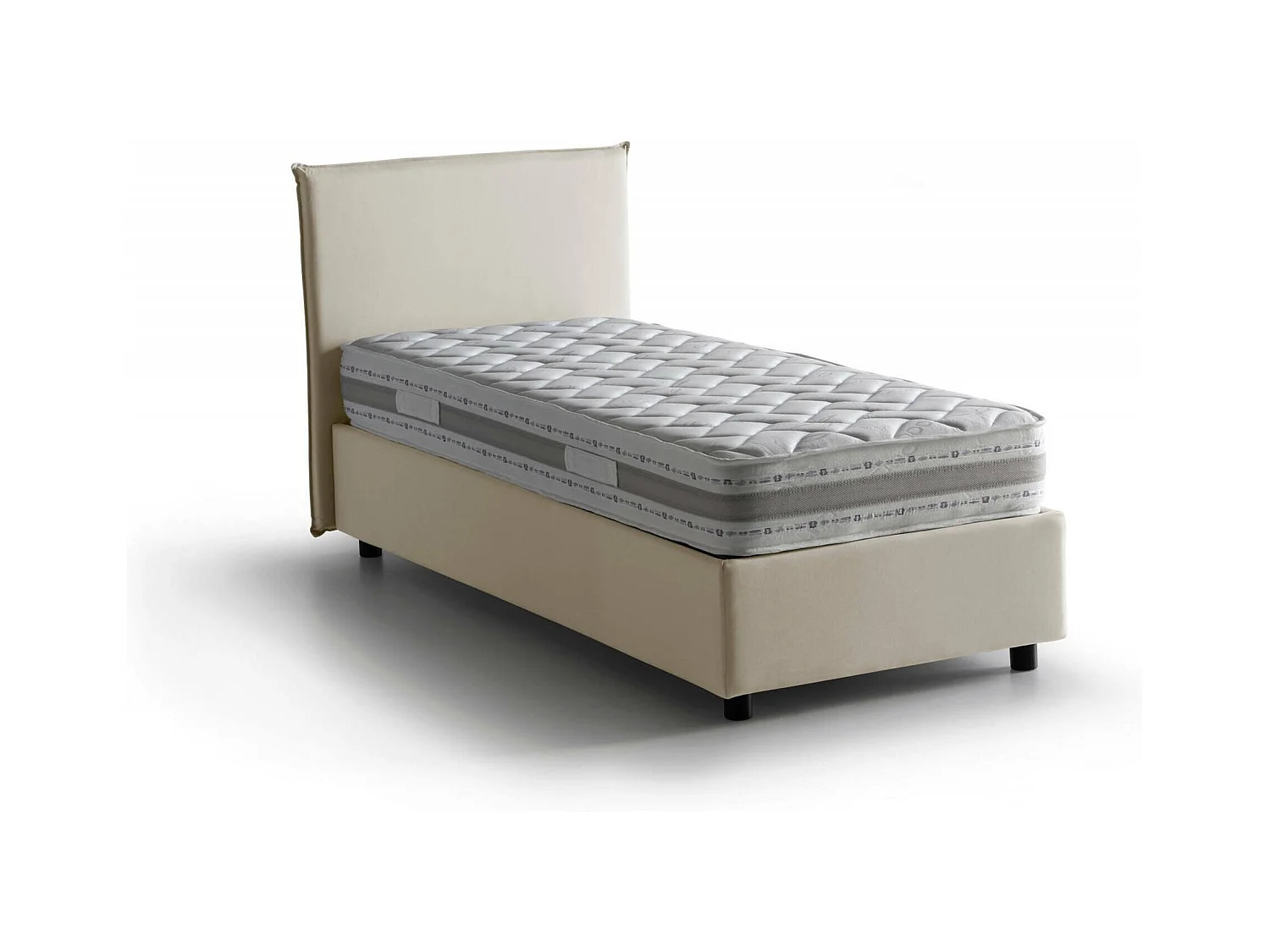 Lit simple Daugell, Lit coffre avec revêtement en tissu, 100% Made in Italy, Ouverture latérale, avec matelas 80x190 cm inclus, Beige