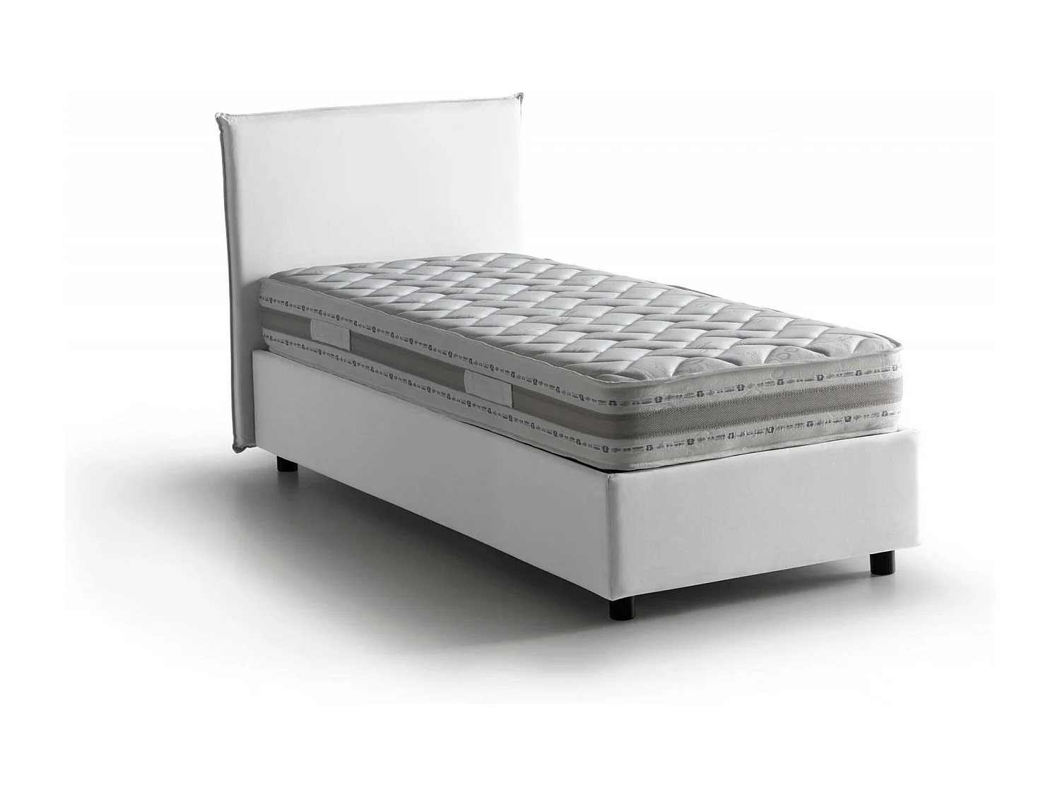 Lit simple Dbaston, Lit coffre avec revêtement en tissu, 100% Made in Italy, Ouverture frontale, avec matelas 90x200 cm inclus, Blanc