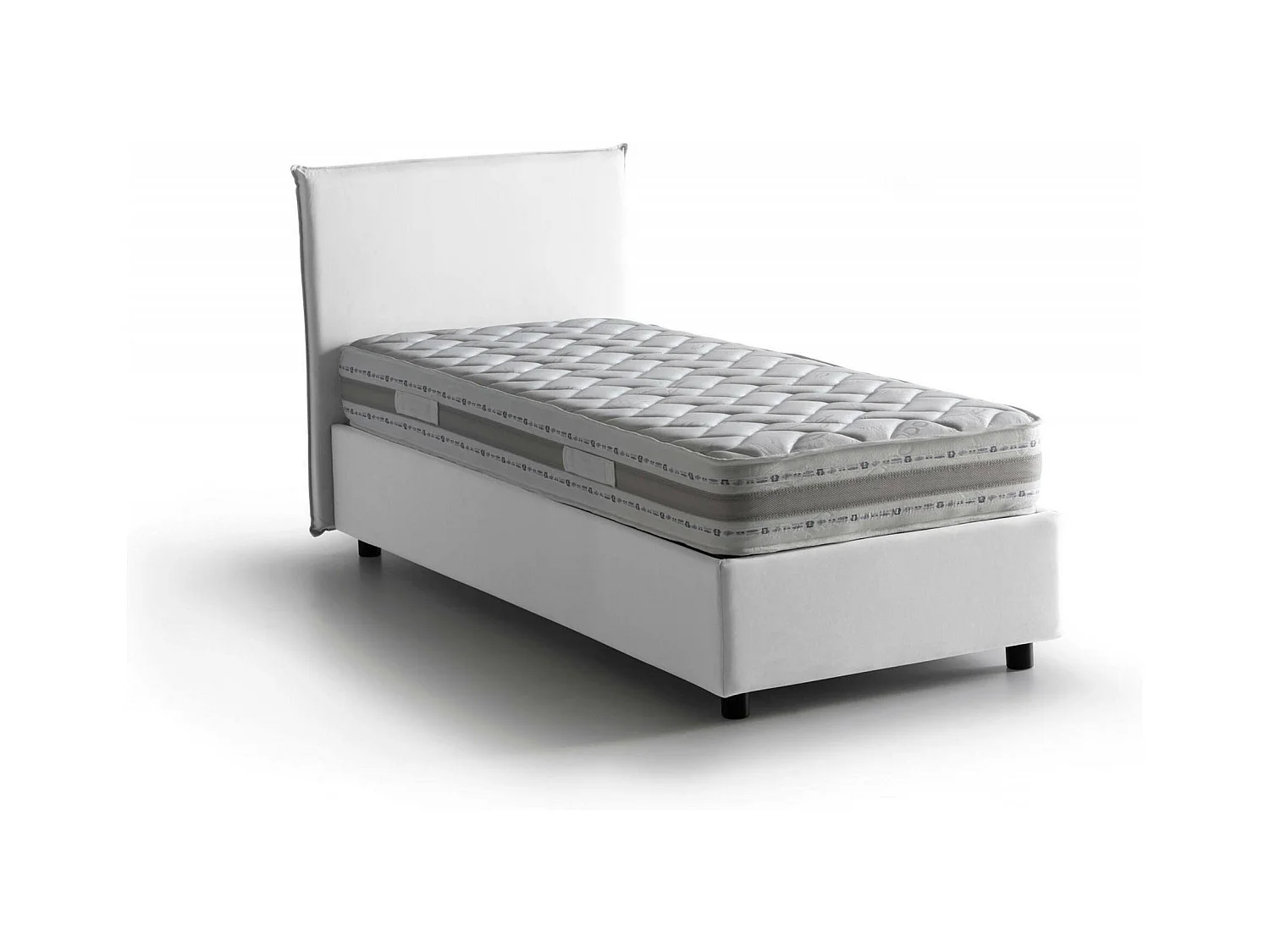 Lit simple Dbaston, Lit coffre avec revêtement en tissu, 100% Made in Italy, Ouverture frontale, avec matelas 90x200 cm inclus, Blanc