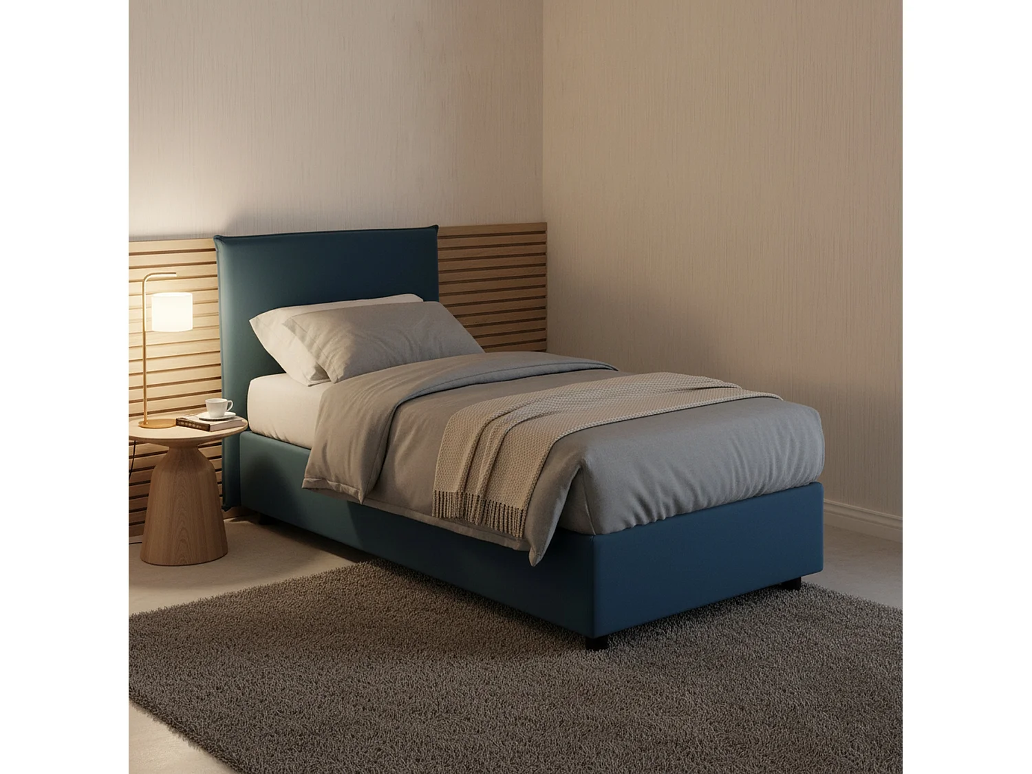Dapuzz eenpersoonsbed, Opbergbed met stoffen bekleding, 100% Made in Italy, Opening aan de voorkant, geschikt voor matras van 80x190 cm, Blauw