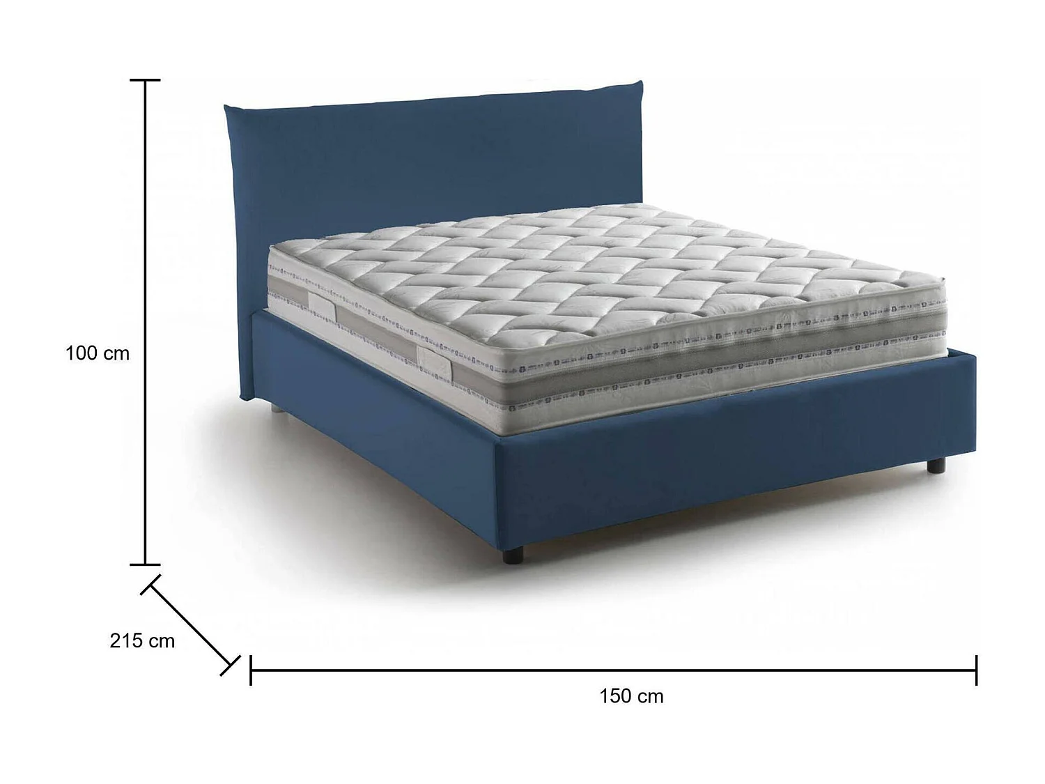 Lit double Dbranc, lit coffre avec revêtement en tissu, 100% Made in Italy, ouverture frontale, avec matelas 120x190 cm inclus, bleu
