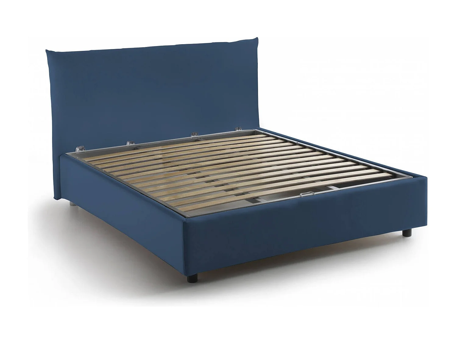 Lit double Dbranc, lit coffre avec revêtement en tissu, 100% Made in Italy, ouverture frontale, avec matelas 120x190 cm inclus, bleu