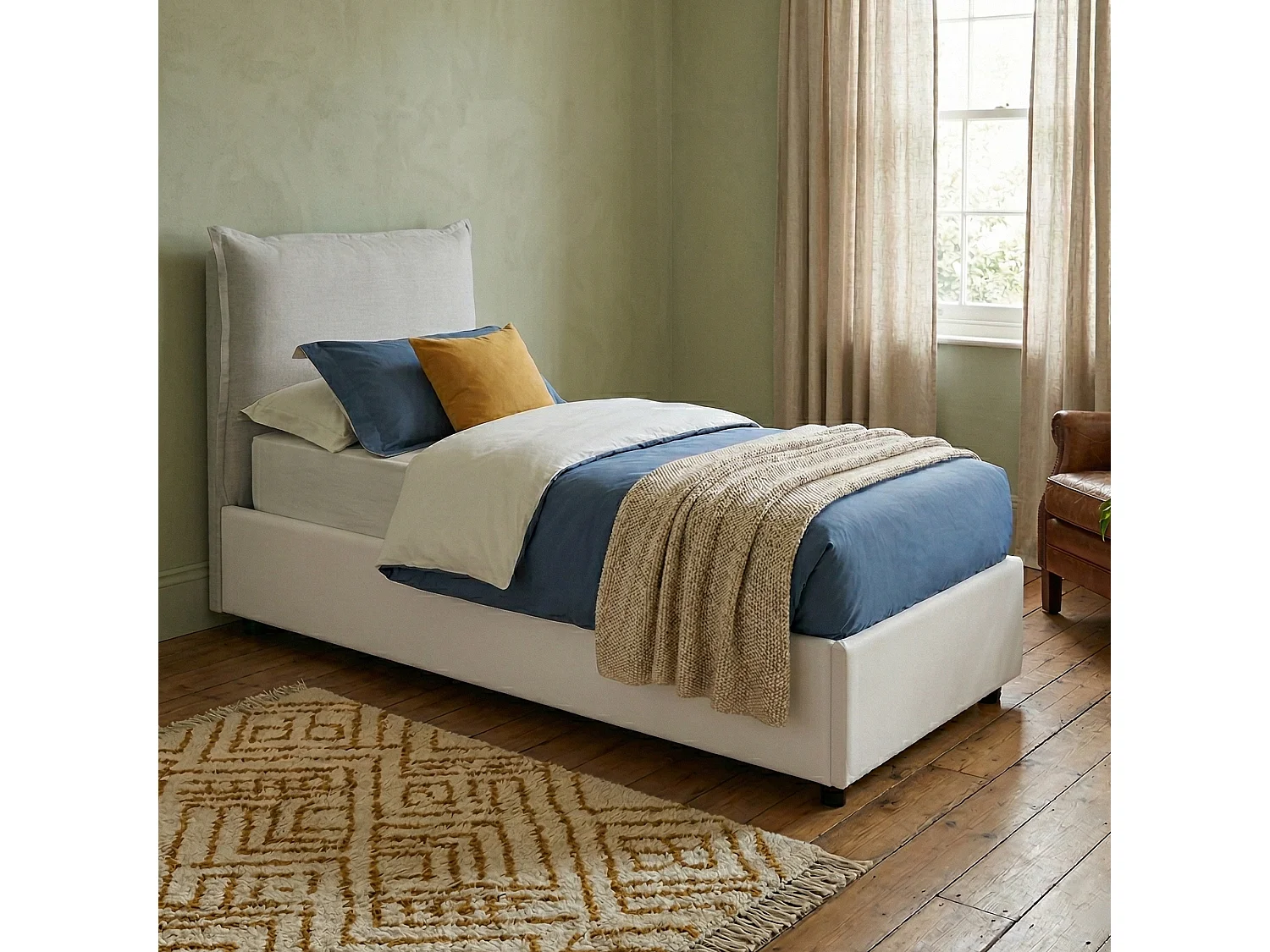 Lit simple Dcodutt, Lit coffre avec revêtement en éco-cuir, 100% Made in Italy, Ouverture frontale, avec matelas 90x200 cm inclus, Blanc