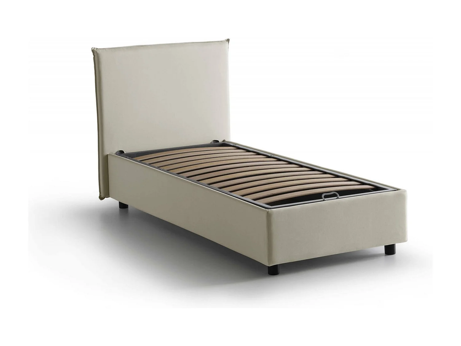 Einzelbett Darut, Containerbett mit Stoffbespannung, 100% Made in Italy, Seitliche Ã–ffnung, passend für Matratze Cm 80x190, Beige