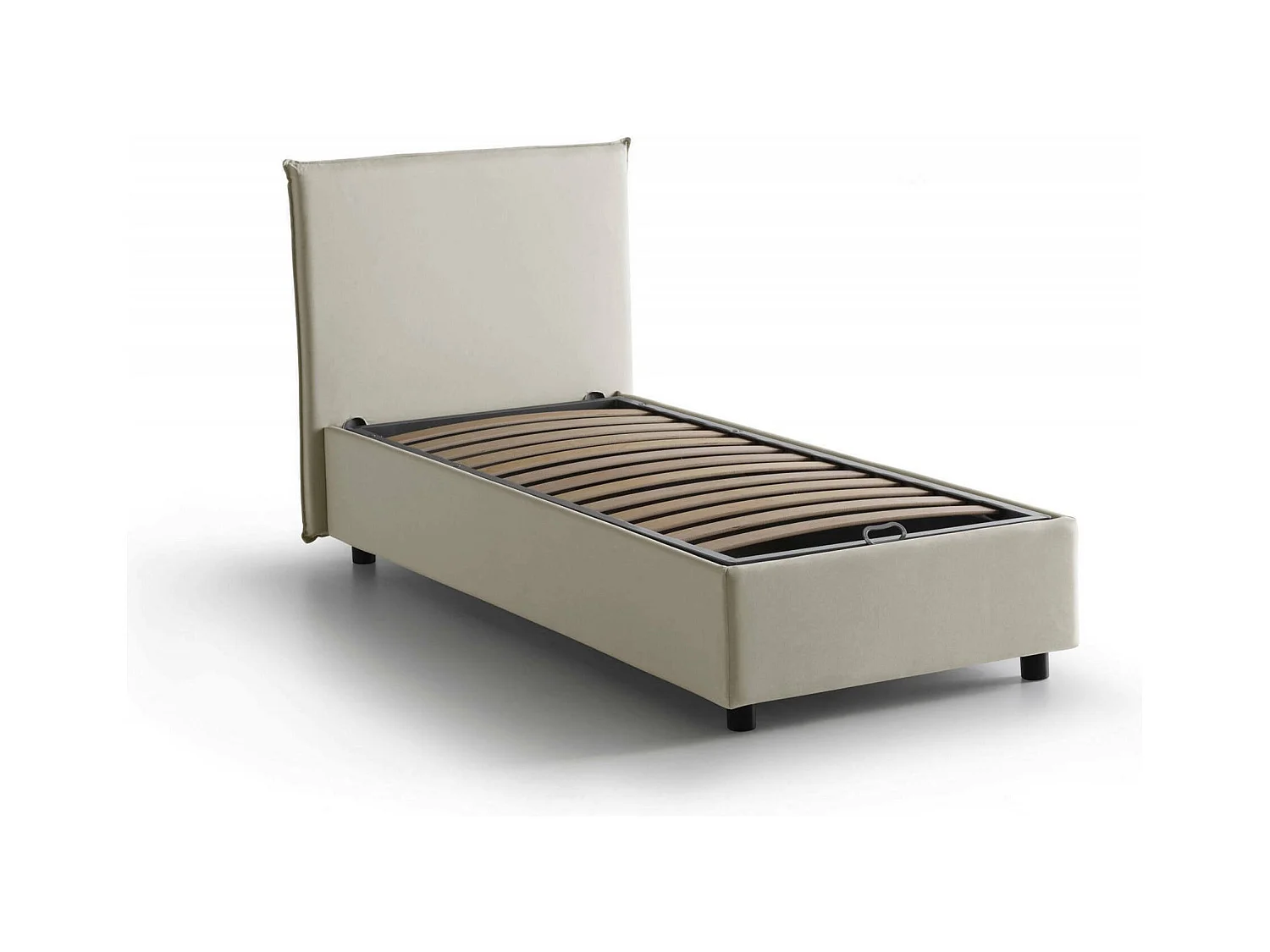Lit simple Darut, Lit coffre avec revêtement en tissu, 100% Made in Italy, Ouverture latérale, adapté pour matelas 80x190 cm, Beige