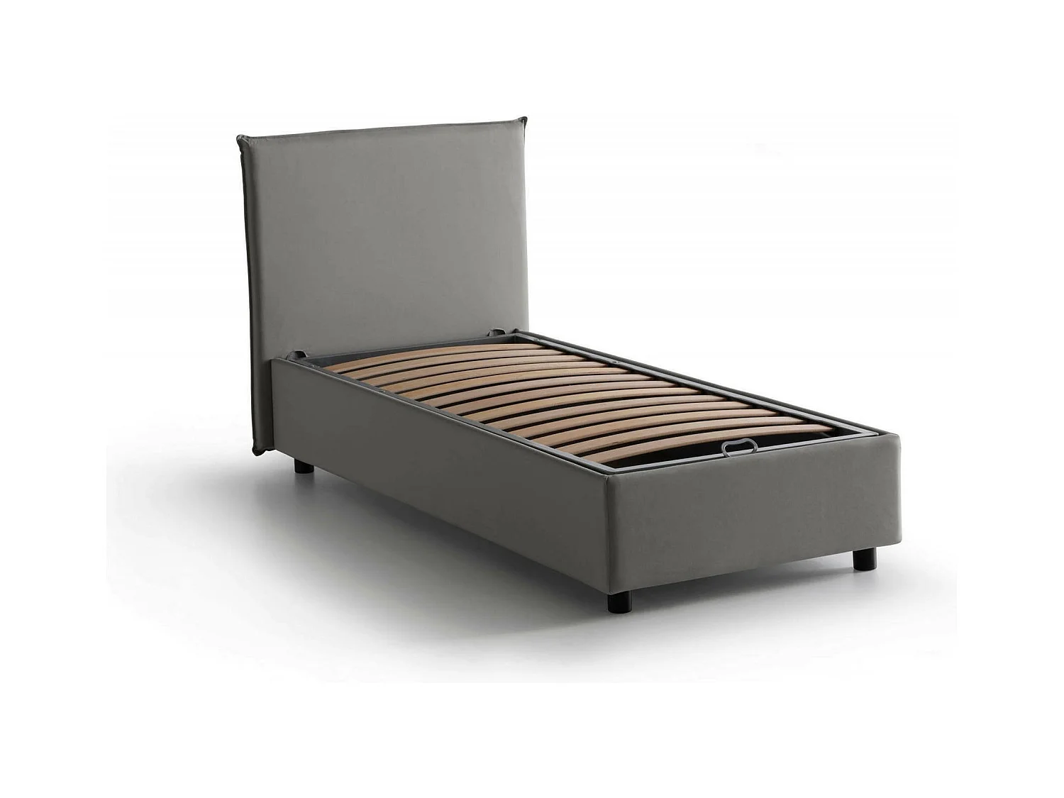 Cama individual Darut, Cama contenedor con revestimiento de tela, 100% Made in Italy, Apertura lateral, adecuado para colchón Cm 80x190, Gris