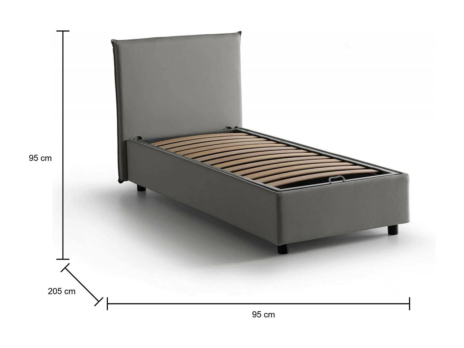 Darut eenpersoonsbed, Opbergbed met stoffen bekleding, 100% Made in Italy, Zijopening, geschikt voor matras 80x190 cm, Grijs