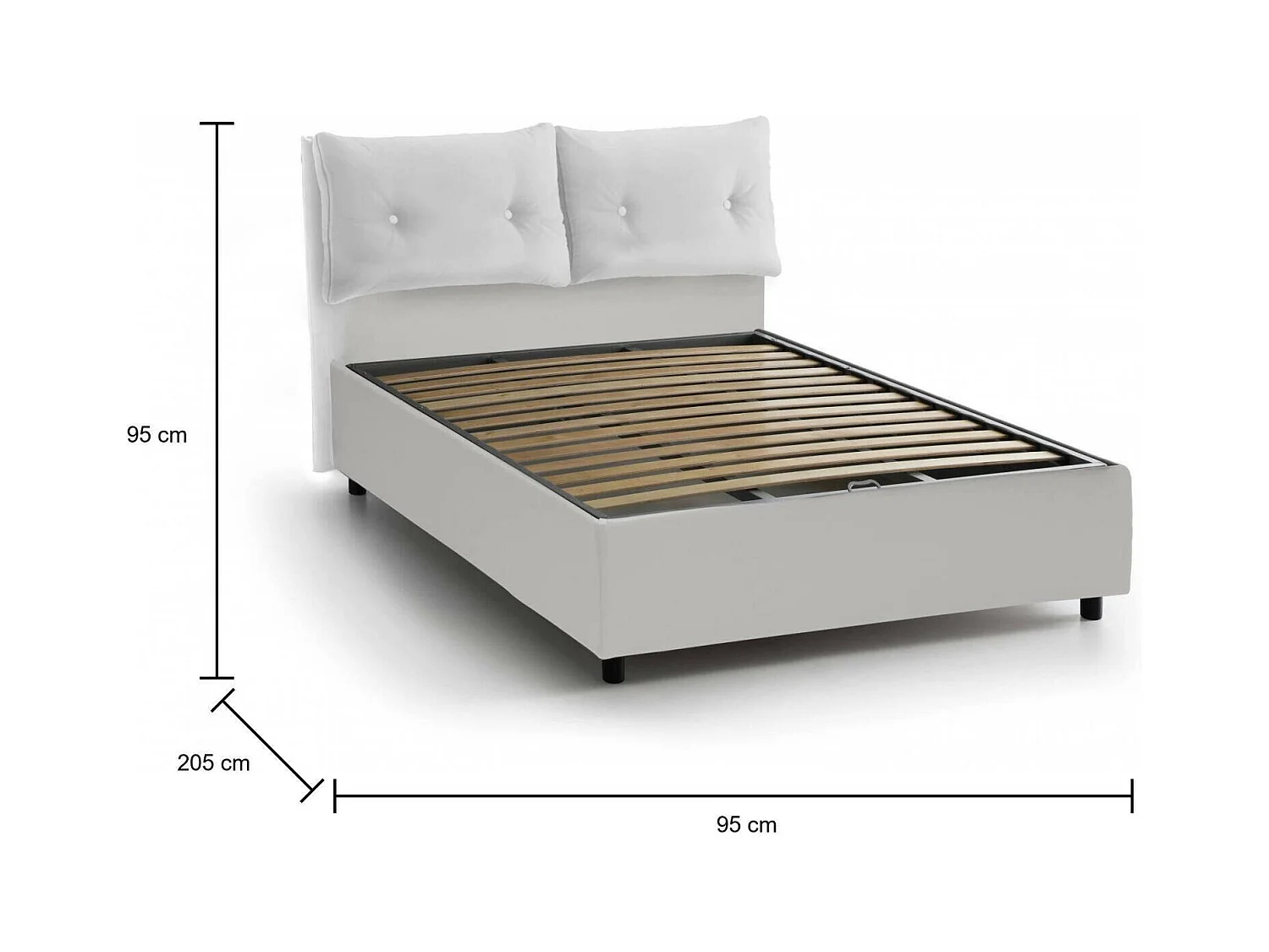 Einzelbett Dabasol, Containerbett mit Kunstlederbezug, 100% Made in Italy, Seitliche Öffnung, inklusive Matratze Cm 80x190, Weiß