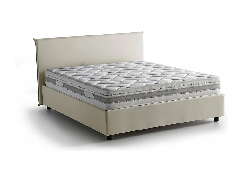 Lit double Dansald, Lit coffre avec revêtement en tissu, 100% Made in Italy, Ouverture frontale, avec matelas 160x200 cm inclus, Beige
