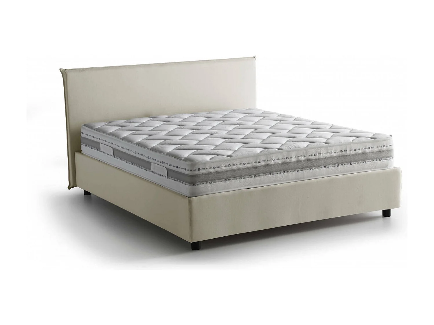 Tweepersoonsbed Dansald, Opbergbed met stoffen bekleding, 100% Made in Italy, Opening aan de voorkant, inclusief matras 160x200 cm, Beige