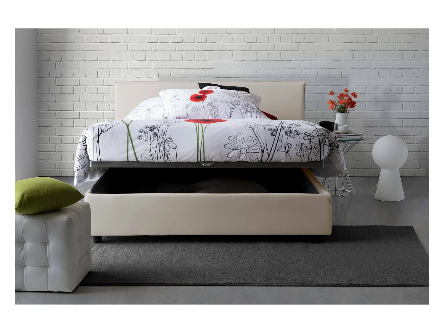 Lit double Dansald, Lit coffre avec revêtement en tissu, 100% Made in Italy, Ouverture frontale, avec matelas 160x200 cm inclus, Beige