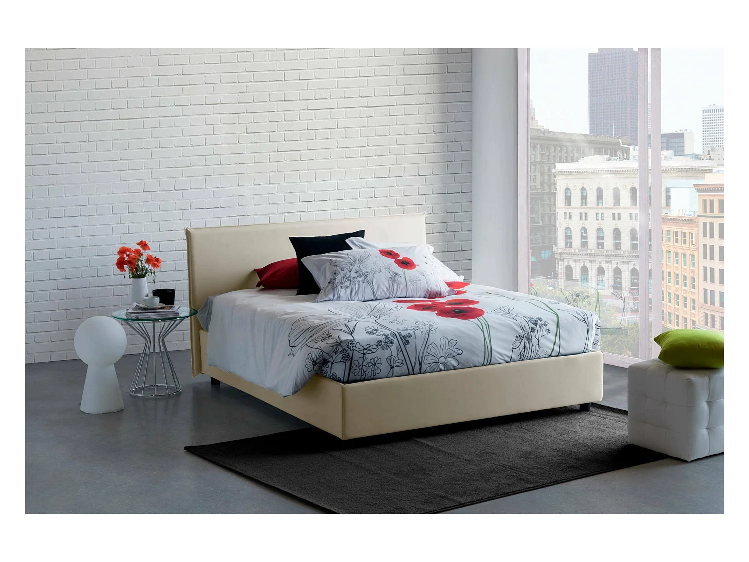 Lit double Dansald, Lit coffre avec revêtement en tissu, 100% Made in Italy, Ouverture frontale, avec matelas 160x200 cm inclus, Beige