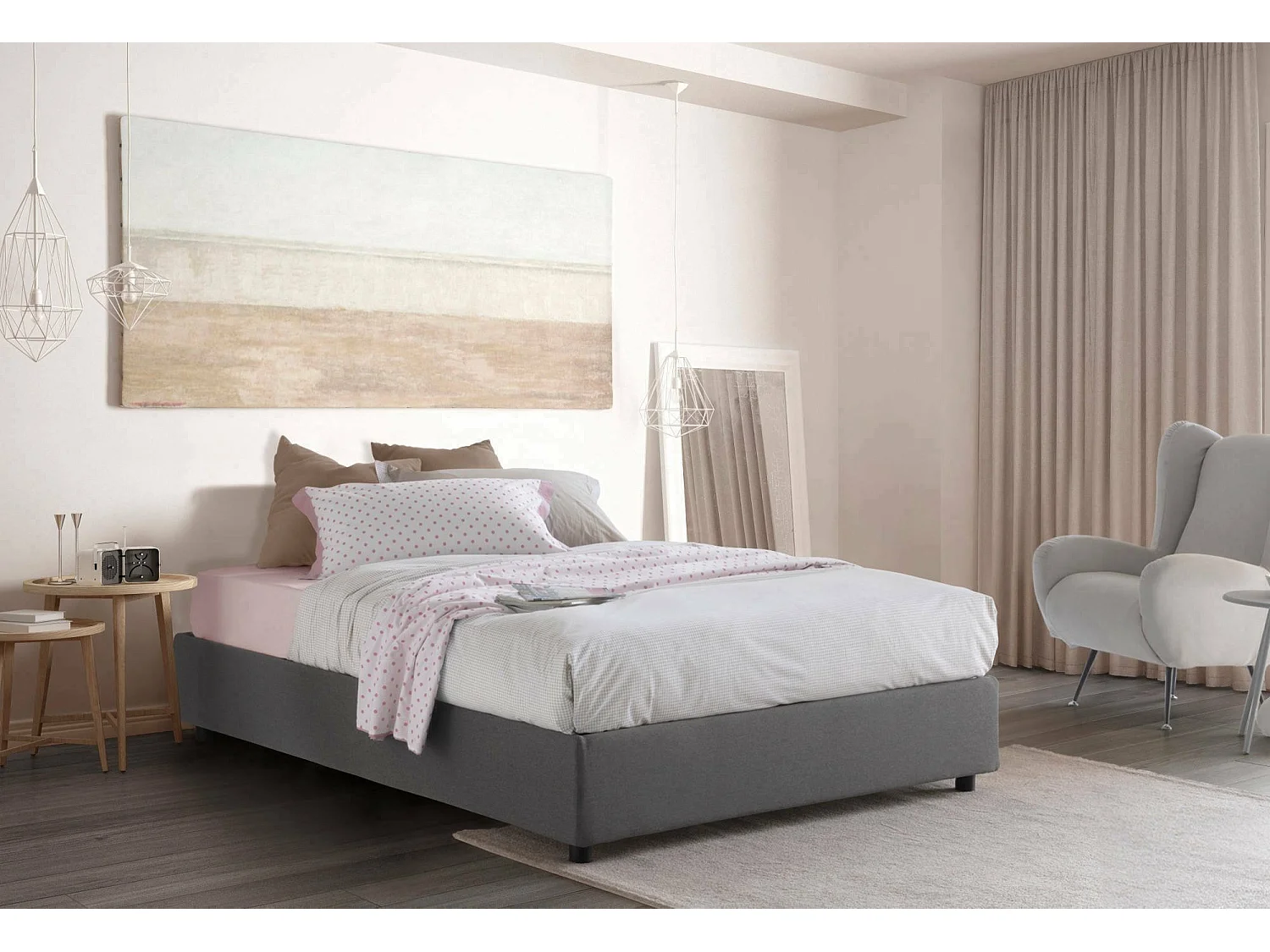 Talamo Italia - Letto matrimoniale Apel, con materasso Cm 160x190 incluso, Grigio