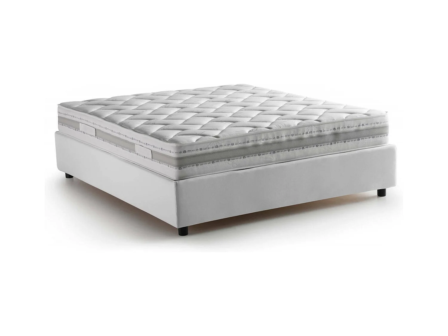 Daajj tweepersoonsbed, Opbergbed met stoffen bekleding, 100% Made in Italy, Opening aan de voorzijde, inclusief matras 140x190 cm, Wit