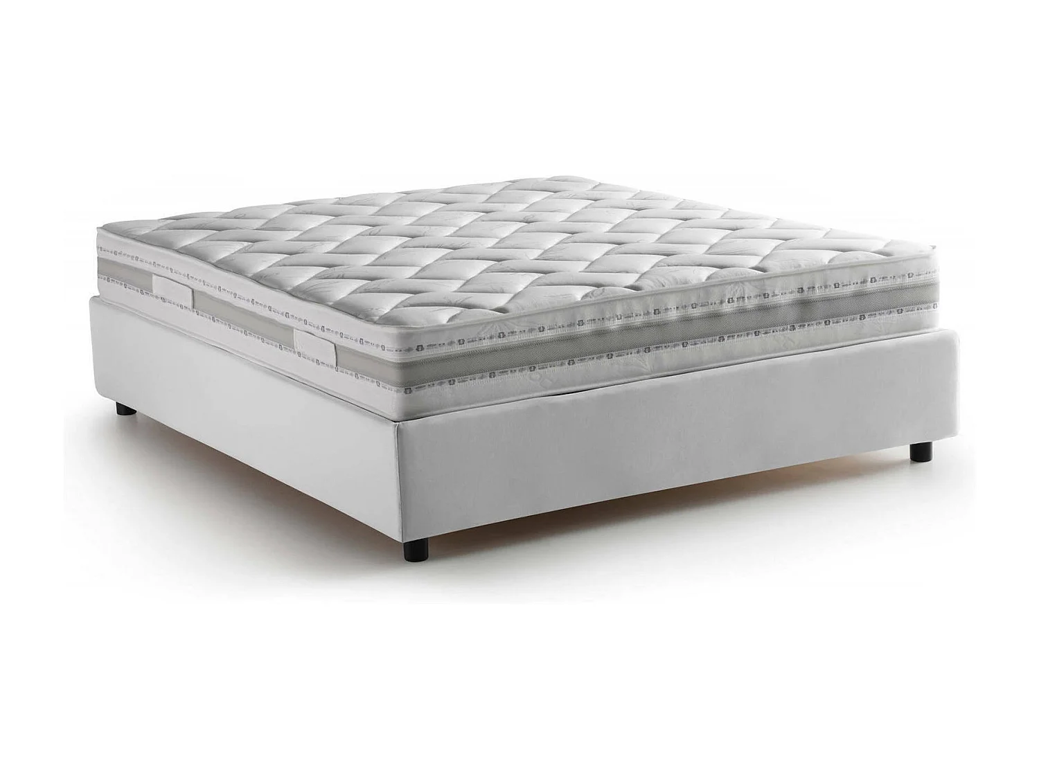 Lit double Daajj, Lit coffre avec revêtement en tissu, 100% Made in Italy, Ouverture frontale, avec matelas 140x190 cm inclus, Blanc