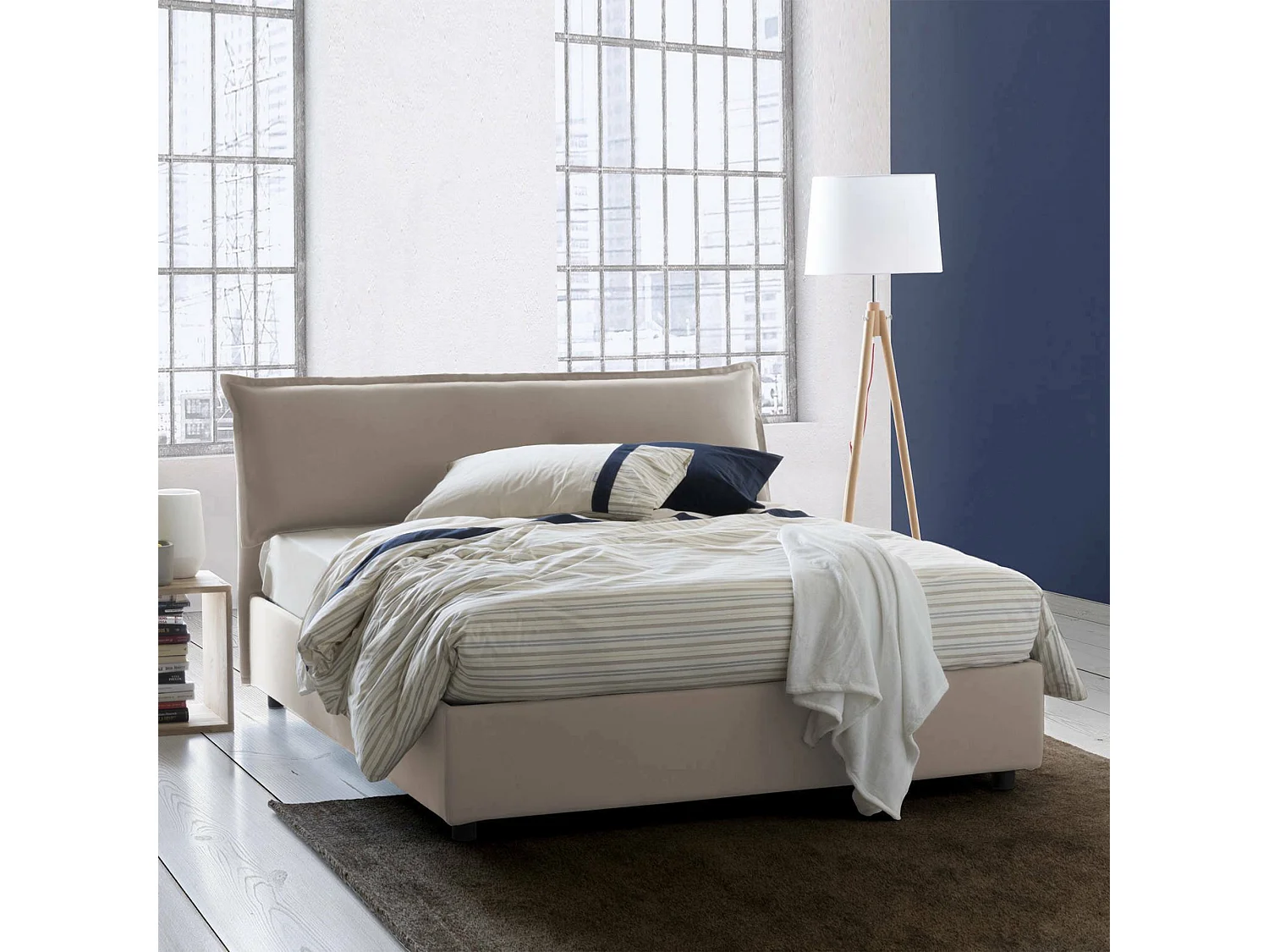 Lit double Dbidaou, lit coffre déhoussable avec tête de lit rembourrée et cadre de lit coffre, 100% Made in Italy, avec matelas 160x200 cm inclus, gris tourterelle