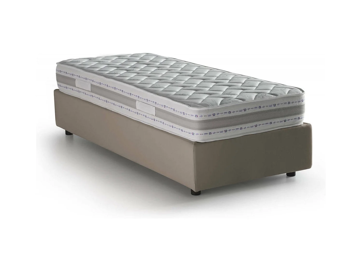 Lit simple Dmeol, Lit coffre avec revêtement en tissu, 100% Made in Italy, Ouverture frontale, avec matelas 90x190 cm inclus, Taupe
