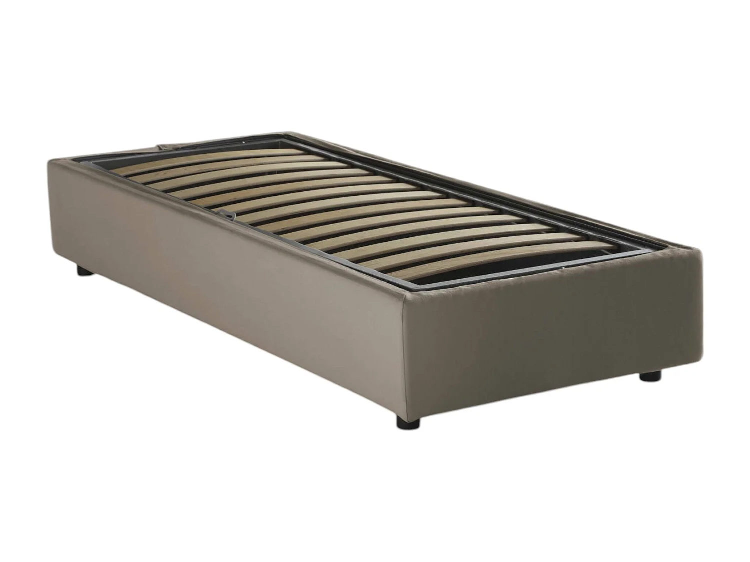 Cama de solteiro Dmeol, Cama de armazenamento com forro de tecido, 100% Fabricado na Itália, Abertura frontal, com colchão 90x190 cm incluído, Taupe