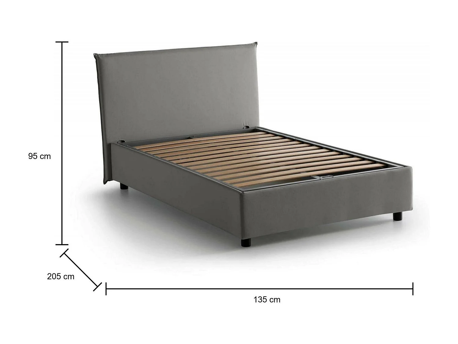Lit double Dacer, lit coffre avec revêtement en tissu, 100% Made in Italy, ouverture frontale, adapté pour matelas 120x190 cm, gri