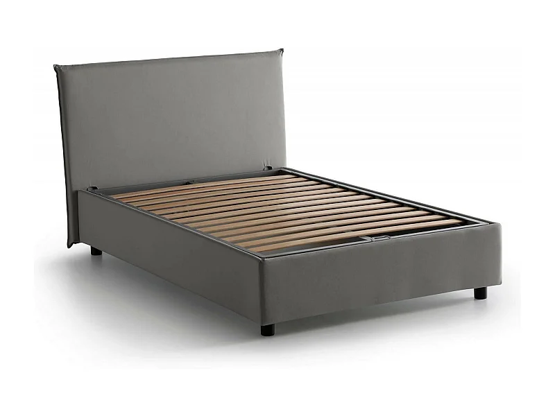 Cama de plaza y media Dacer, Cama contenedor con revestimiento de tela, 100% Made in Italy, Apertura frontal, adecuado para colchón Cm 120x190, Gris