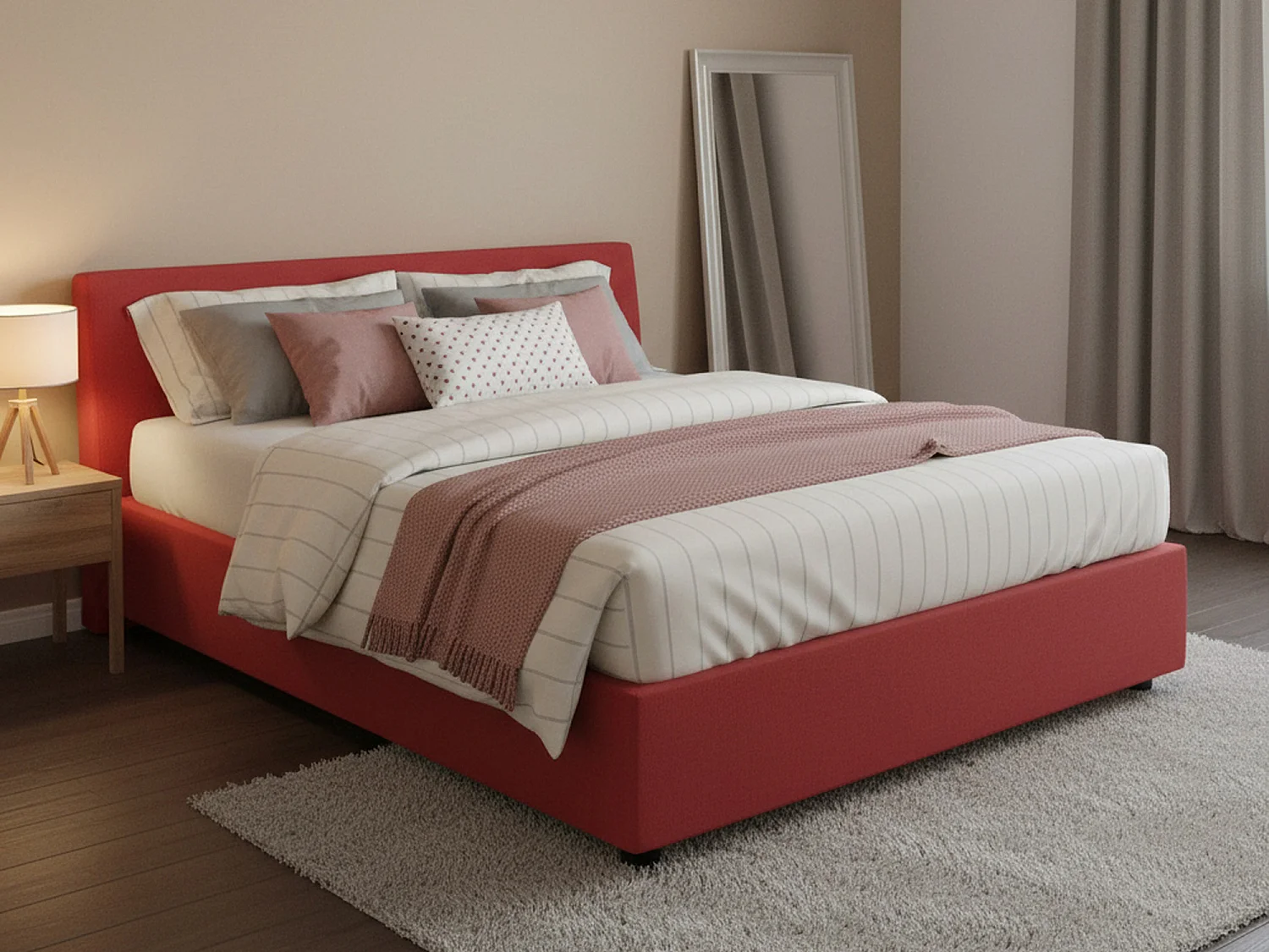 Lit double Dmalizi, Lit coffre avec revêtement en tissu, 100% Made in Italy, Ouverture frontale, avec matelas 120x200 cm inclus, Rouge