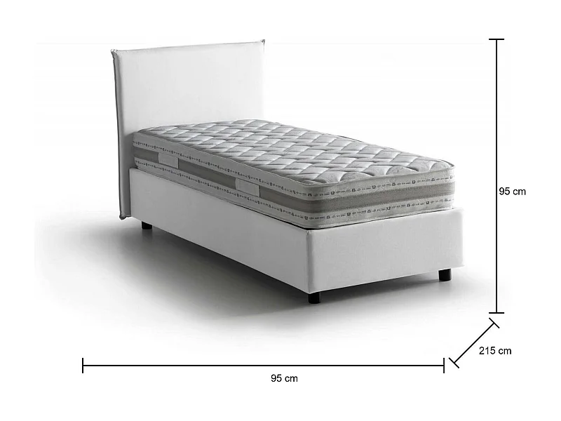 Lit simple Dbach, Lit coffre avec revêtement en tissu, 100% Made in Italy, Ouverture frontale, avec matelas 80x200 cm inclus, Blanc