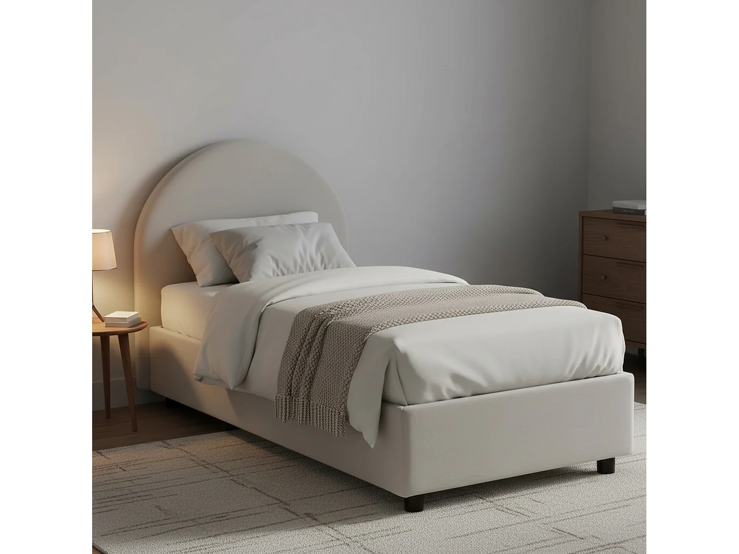 Letto Singolo Fedra, Contenitore Made in Italy, 95x205 cm Bianco