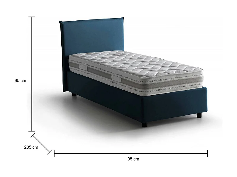 Lit simple Daugell, Lit coffre avec revêtement en tissu, 100% Made in Italy, Ouverture latérale, avec matelas 80x190 cm inclus, Bleu