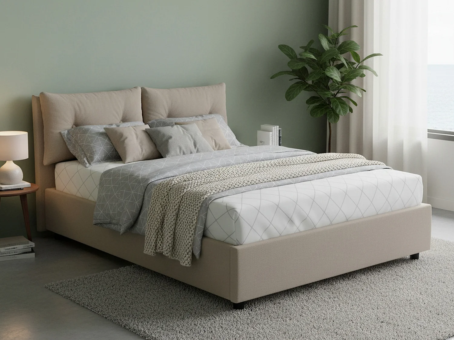 Lit double Dmerol, Lit coffre avec revêtement en éco-cuir, 100% Made in Italy, Ouverture frontale, adapté pour matelas 160x200 cm, gris tourterelle