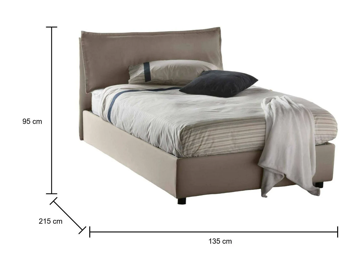 Lit double Daalt, lit coffre avec revêtement en tissu, 100% Made in Italy, ouverture frontale, avec matelas 120x200 cm inclus, gris tourterelle