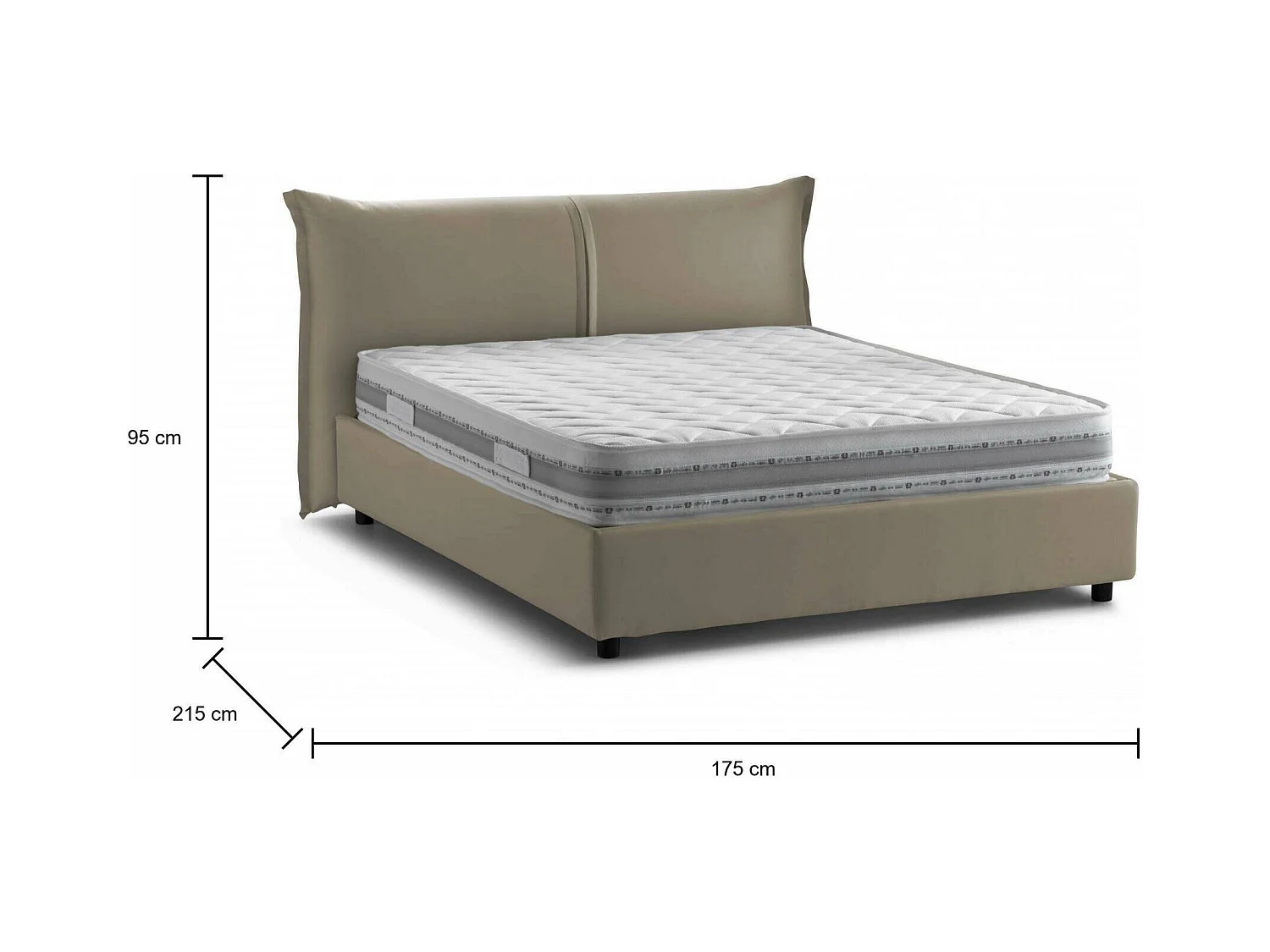Talamo Italia - Letto matrimoniale Aldus, con materasso Cm 160x200 incluso, Tortora