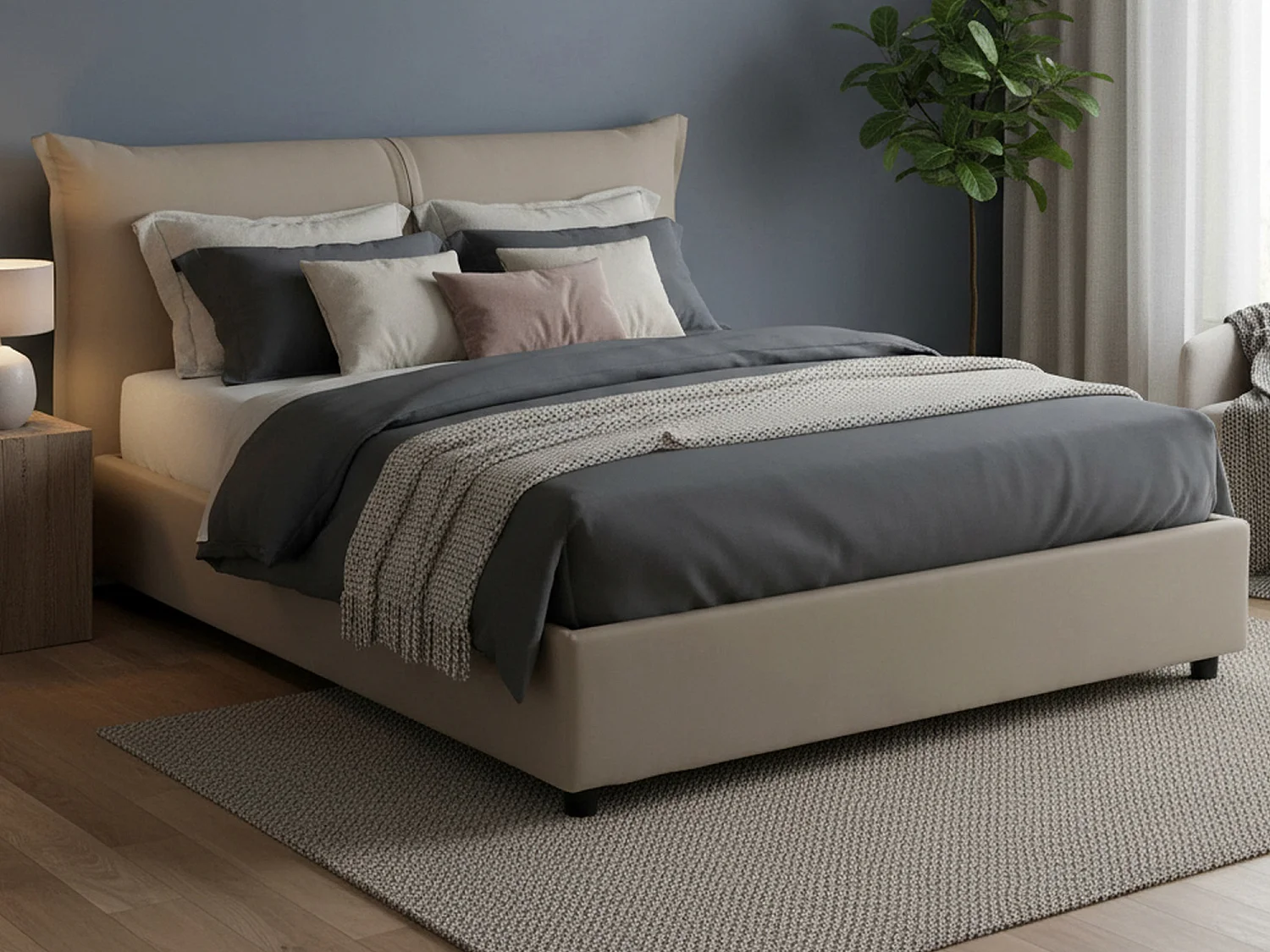 Cama matrimonial Dbiasc, Cama contenedor con revestimiento de tela, 100% Made in Italy, Apertura frontal, con colchón de Cm 160x200 incluido, Tórtola