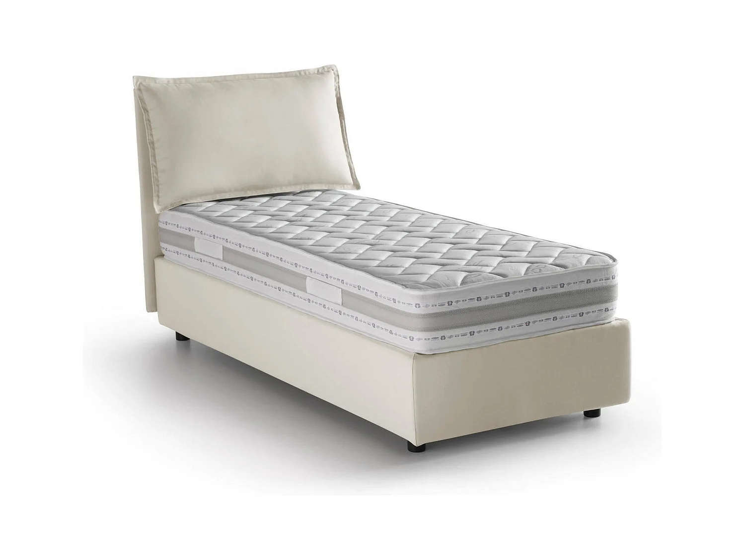 Lit simple Dloset, Lit coffre avec revêtement en tissu, 100% Made in Italy, Ouverture frontale, avec matelas 90x190 cm inclus, Beige