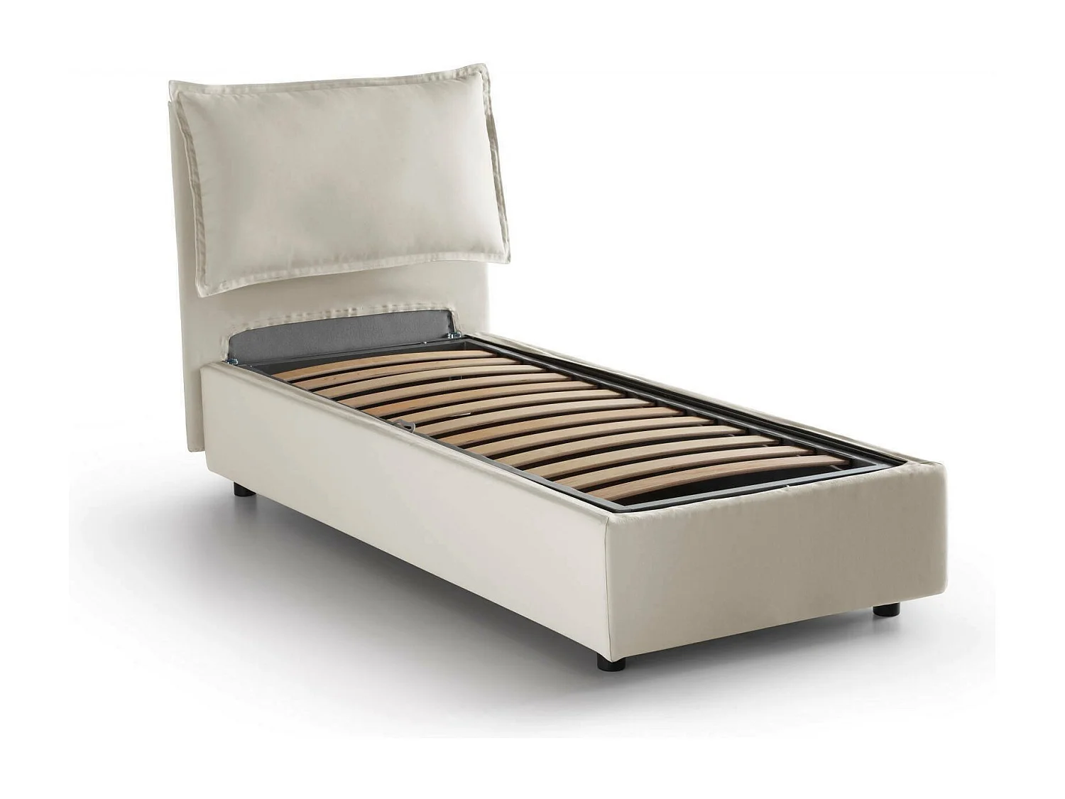 Dloset eenpersoonsbed, Opbergbed met stoffen bekleding, 100% Made in Italy, Opening aan de voorkant, inclusief matras van 90x190 cm, Beige