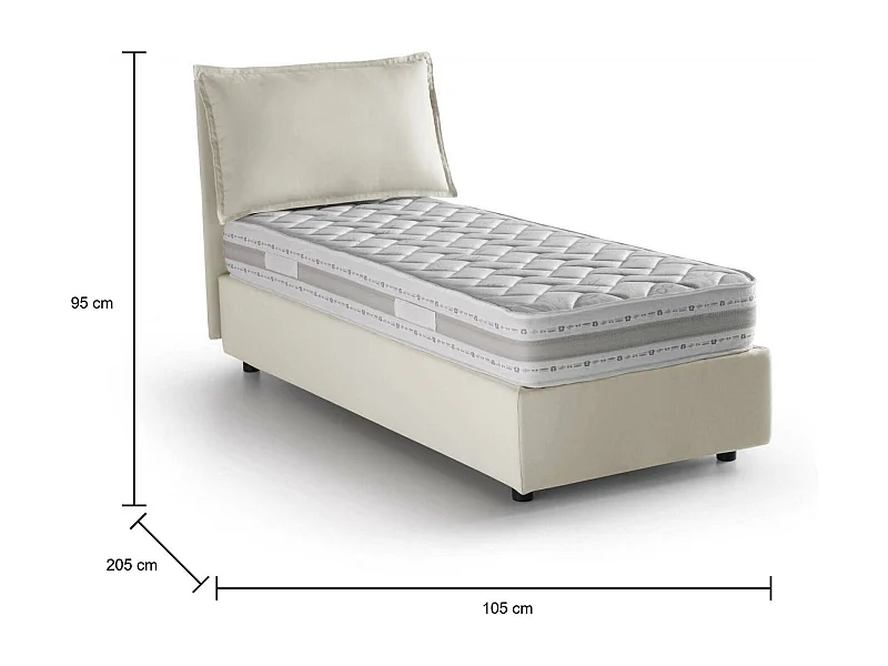 Einzelbett Dloset, Containerbett mit Stoffbespannung, 100% Made in Italy, Frontöffnung, mit Matratze Cm 90x190 enthalten, Beige