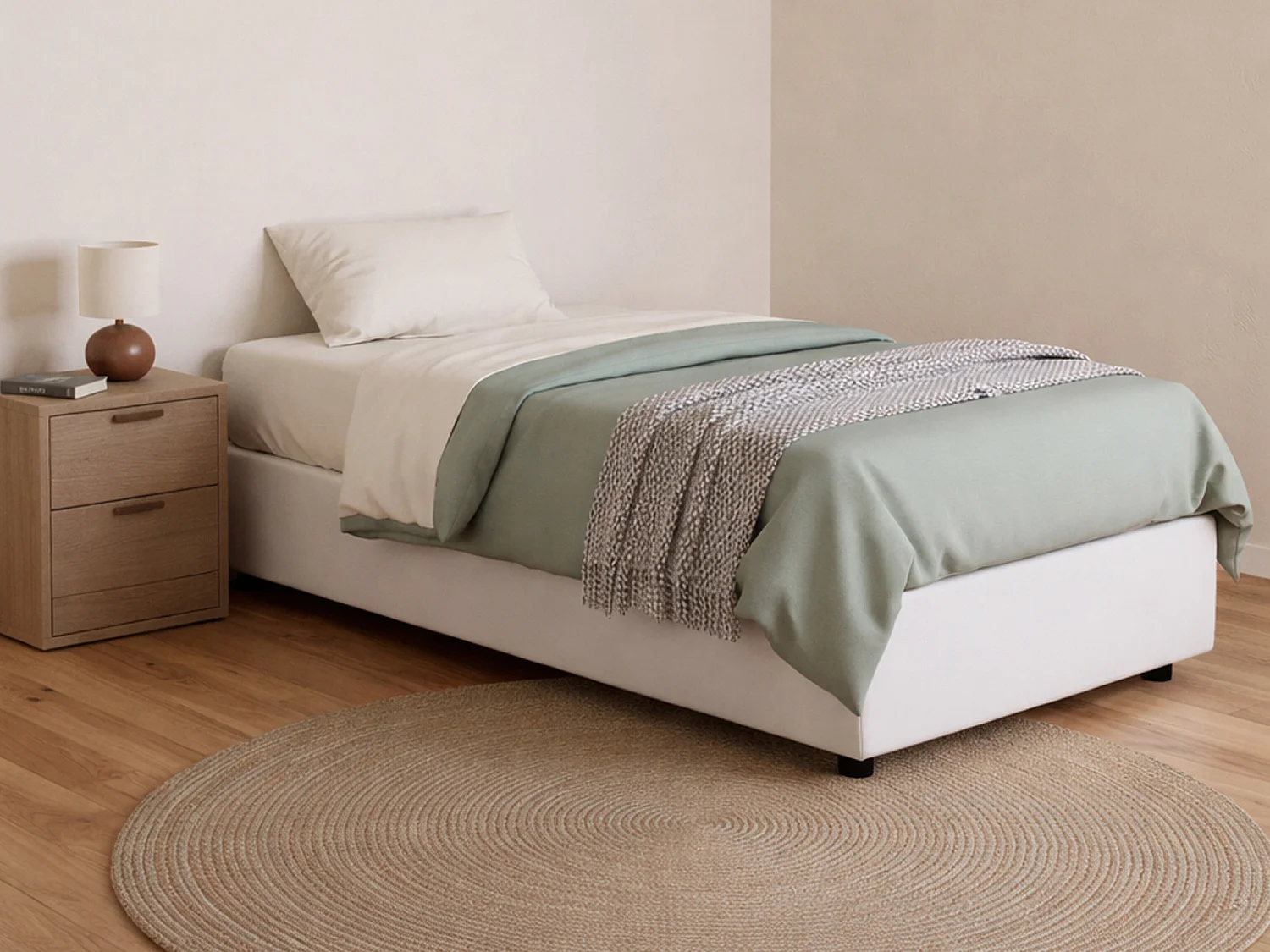 Cama individual Dalfan, Cama contenedor con tapizado en ecopiel, 100% Made in Italy, Apertura frontal, con colchón Cm 80x200 incluido, Blanco
