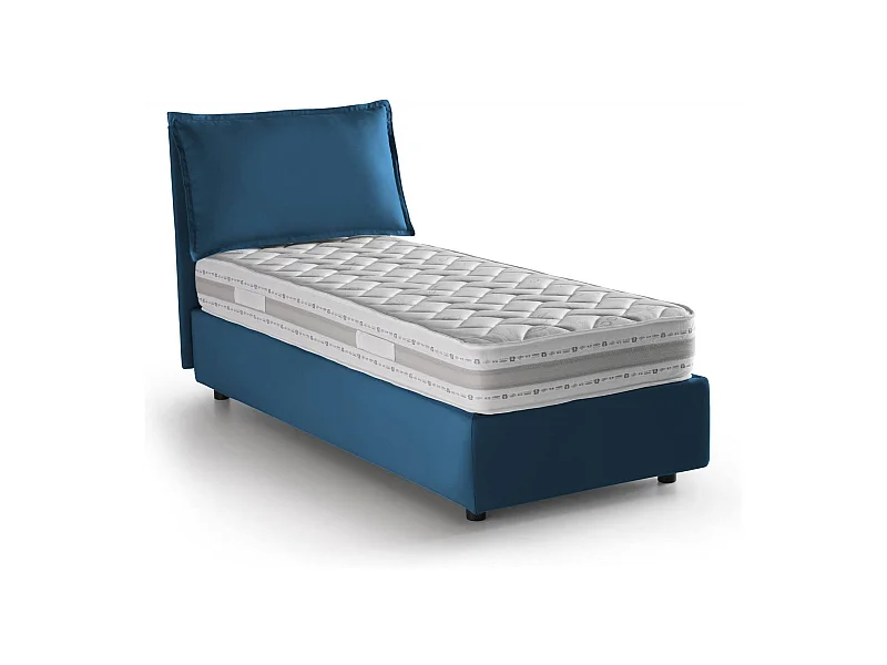Lit simple Dloset, Lit coffre avec revêtement en tissu, 100% Made in Italy, Ouverture frontale, avec matelas 90x190 cm inclus, Bleu