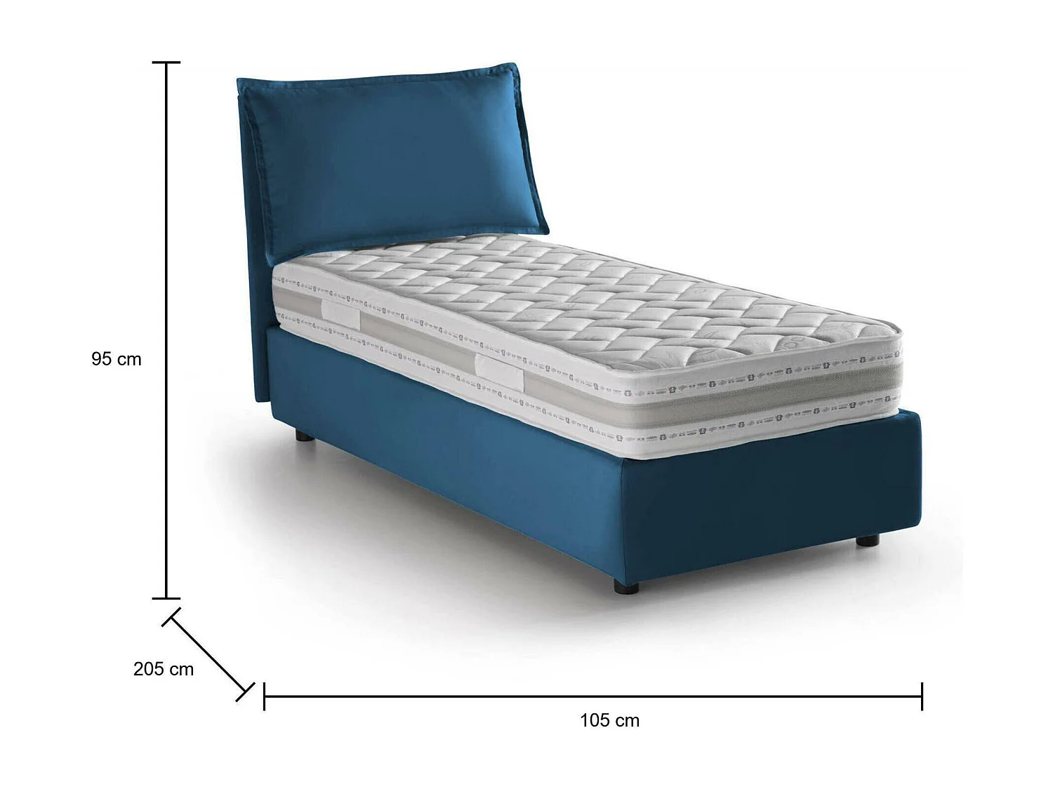 Dloset eenpersoonsbed, Opbergbed met stoffen bekleding, 100% Made in Italy, Opening aan de voorkant, inclusief matras van 90x190 cm, Blauw
