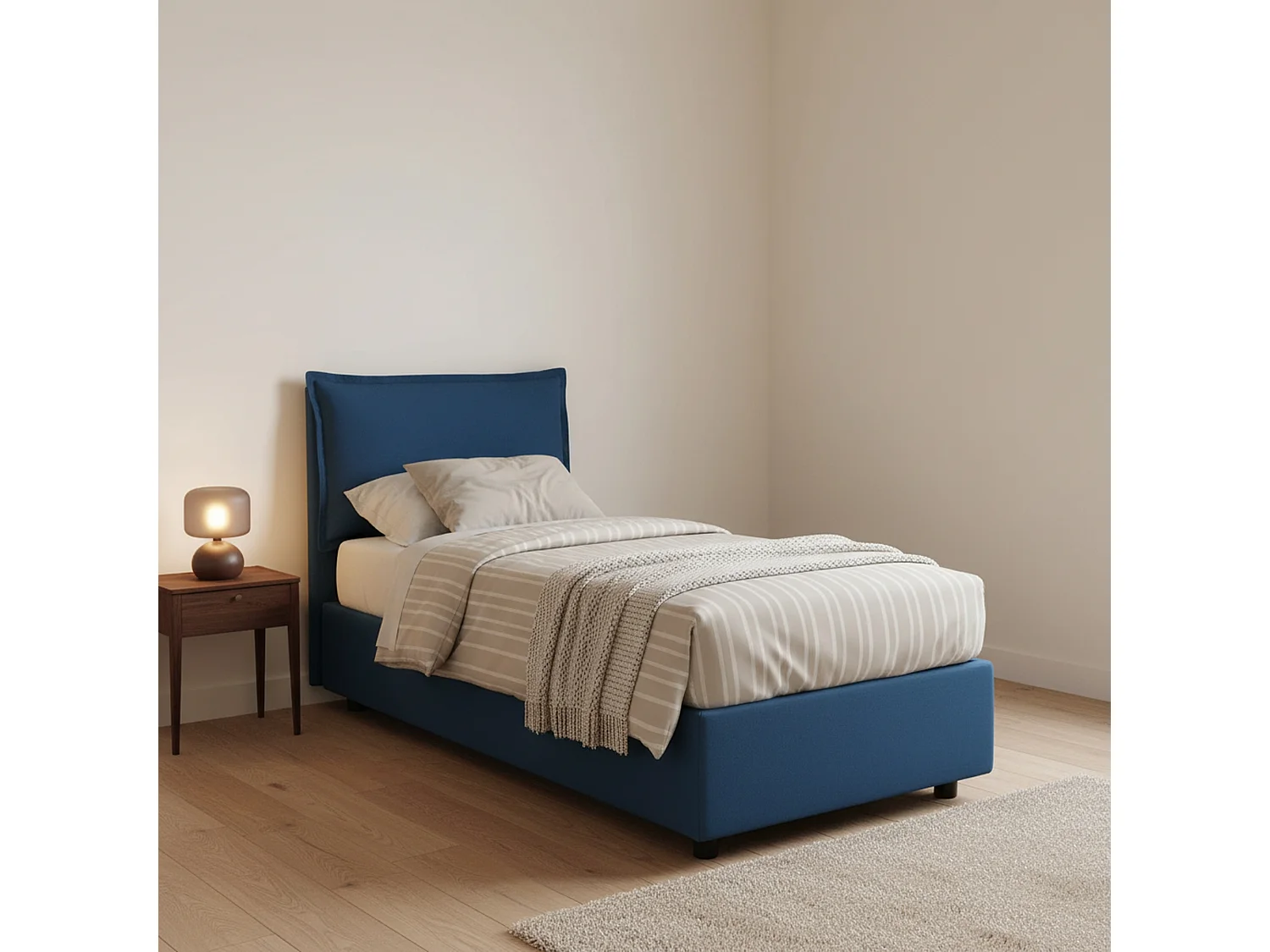Lit simple Dloset, Lit coffre avec revêtement en tissu, 100% Made in Italy, Ouverture frontale, avec matelas 90x190 cm inclus, Bleu