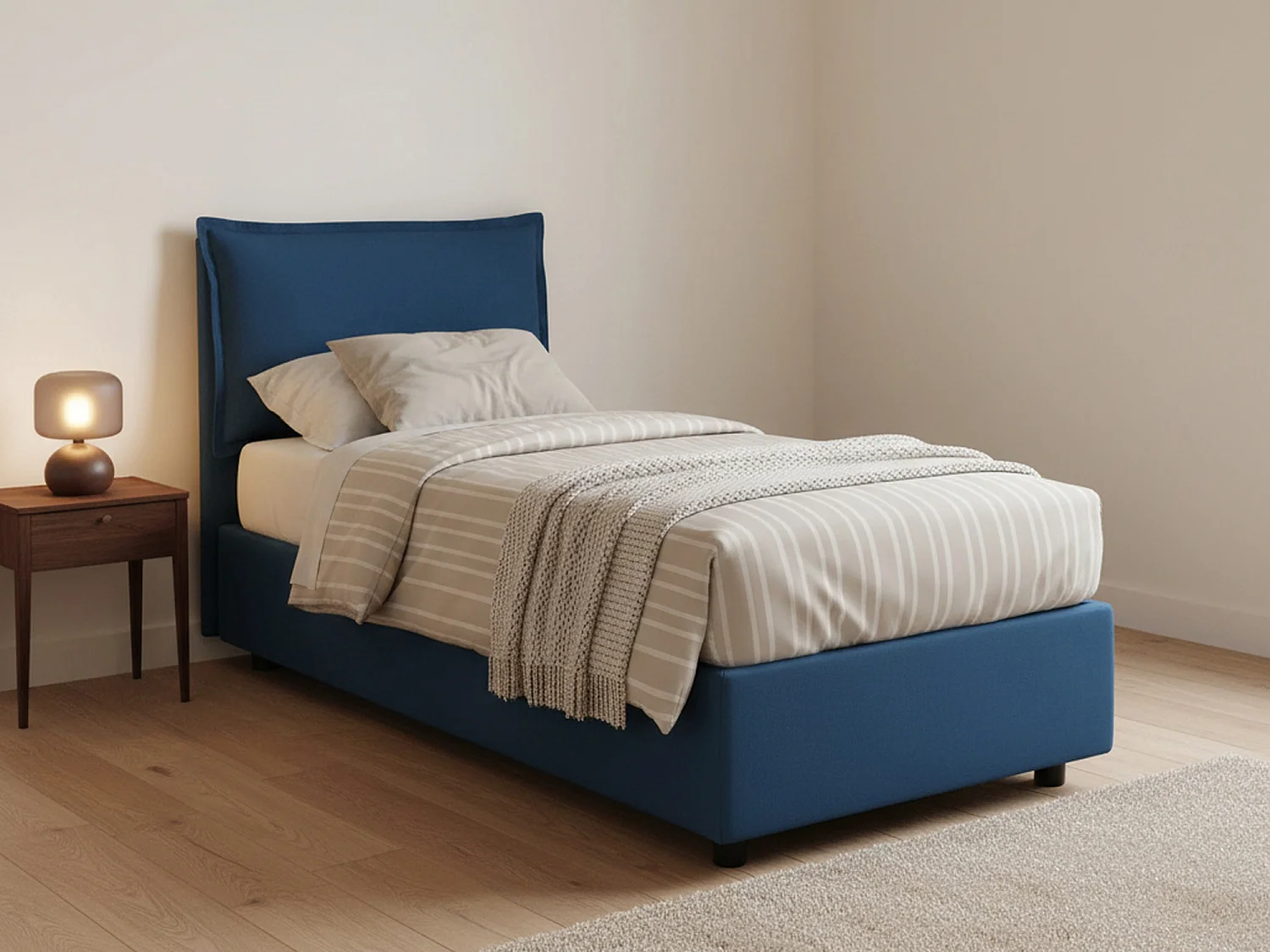 Lit simple Dloset, Lit coffre avec revêtement en tissu, 100% Made in Italy, Ouverture frontale, avec matelas 90x190 cm inclus, Bleu