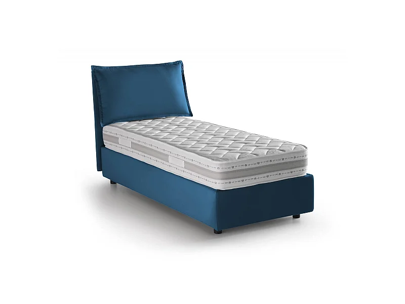 Dloset eenpersoonsbed, Opbergbed met stoffen bekleding, 100% Made in Italy, Opening aan de voorkant, inclusief matras van 90x190 cm, Blauw