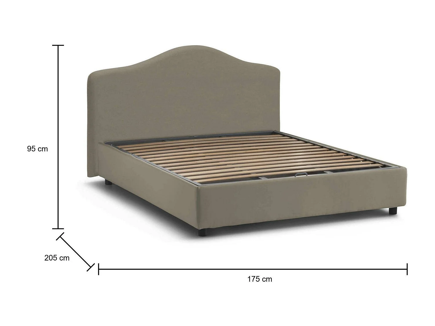 Lit double Dabbass, Lit coffre avec revêtement en tissu, 100% Made in Italy, Ouverture frontale, adapté pour matelas 160x190 cm, Taupe