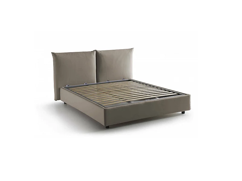 Lit double Dmlaka, Lit coffre avec revêtement en tissu, 100% Made in Italy, Ouverture frontale, adapté pour matelas 160x190 cm, Taupe