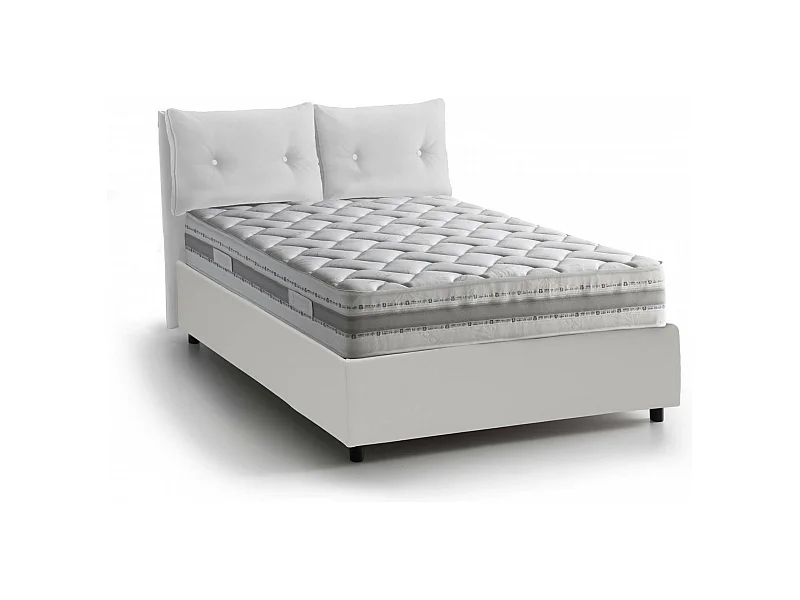 Lit double Dkasiu, Lit coffre avec revêtement en éco-cuir, 100% Made in Italy, Ouverture frontale, avec matelas 160x200 cm inclus, Blanc
